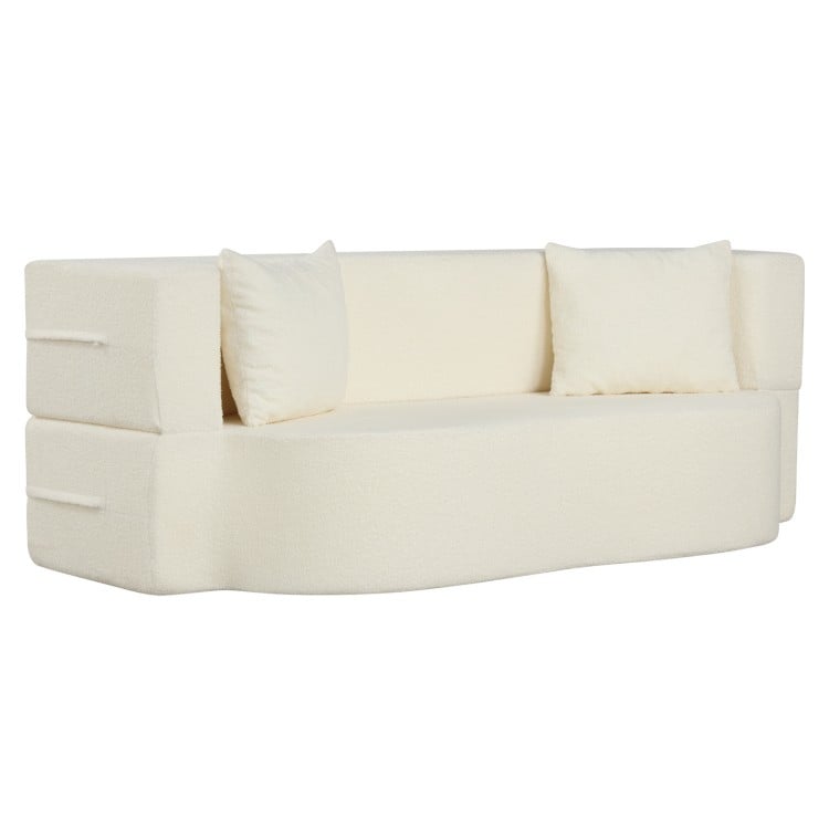 75.5 inch Folding Sofa Bed 2-in-1 Convertible Teddy Fleece Floor Loveseat with 2 Comfortable Pillows-Beige