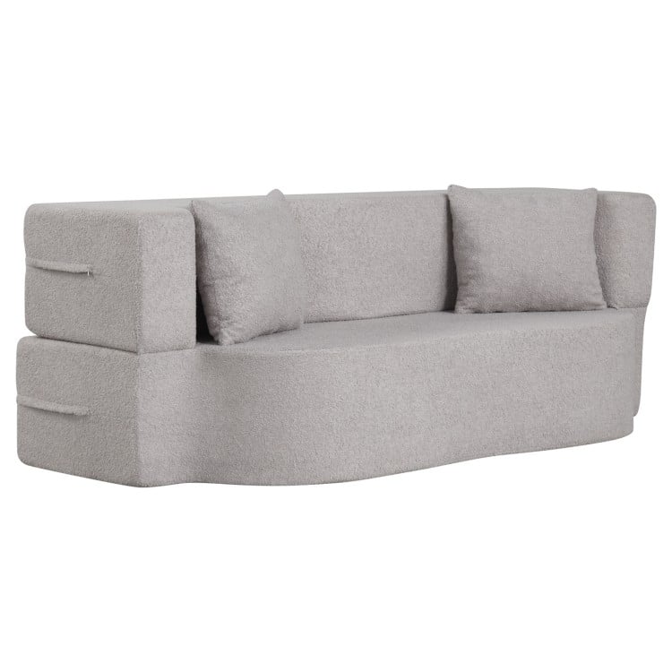 75.5 inch Folding Sofa Bed 2-in-1 Convertible Teddy Fleece Floor Loveseat with 2 Comfortable Pillows-Gray