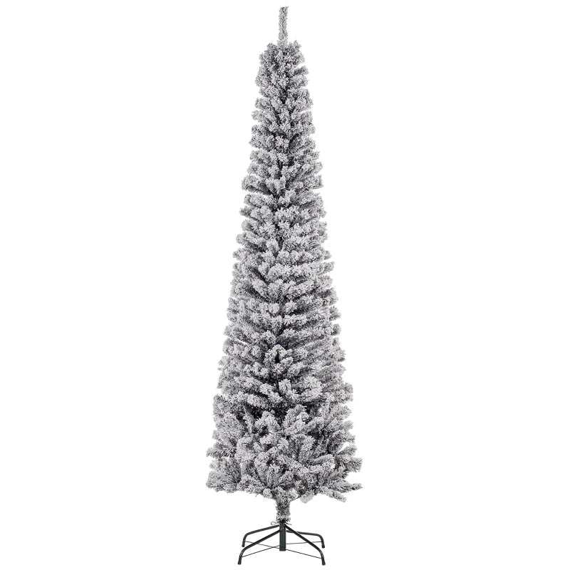 HOMCOM Flocked Pencil Christmas Tree with Realistic Branch Tips, Folding Metal Stand, Multicolor 