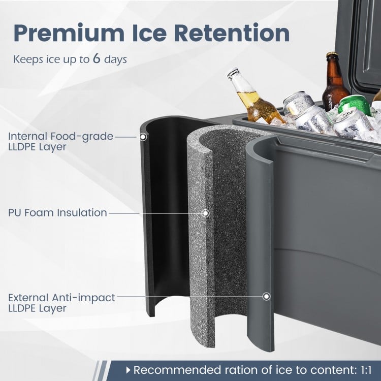 75 Quart Portable Hard Cooler with 6-Day Ice Retention and Wheels-Gray