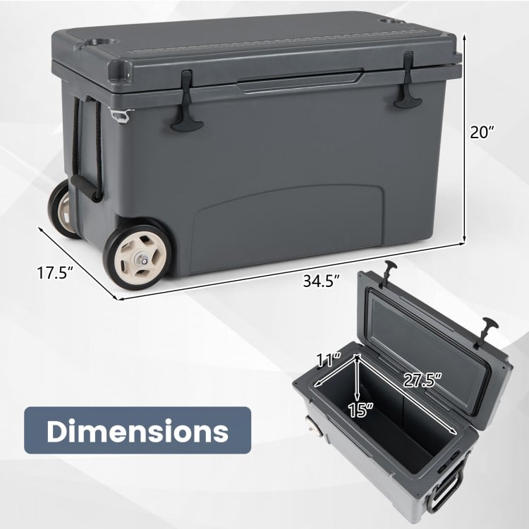 75 Quart Portable Hard Cooler with 6-Day Ice Retention and Wheels-Gray