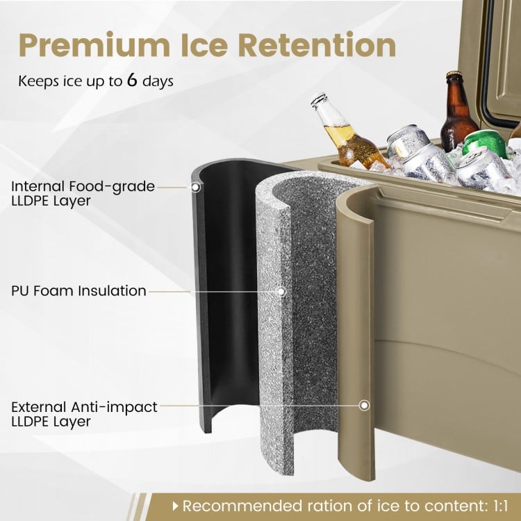 75 Quart Portable Hard Cooler with 6-Day Ice Retention and Wheels-Khaki