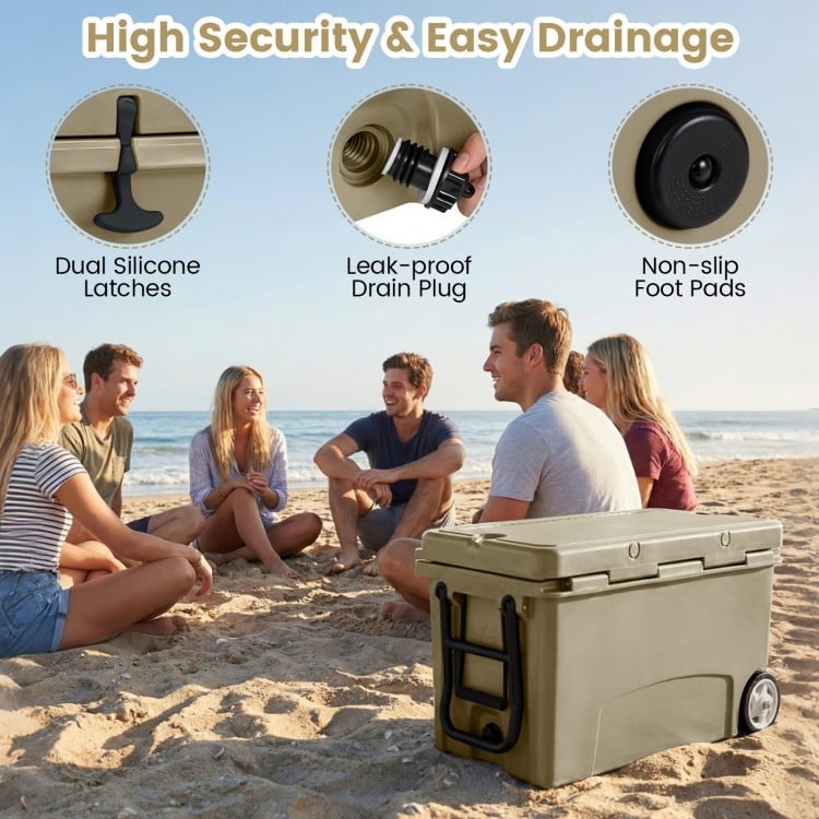 75 Quart Portable Hard Cooler with 6-Day Ice Retention and Wheels-Khaki