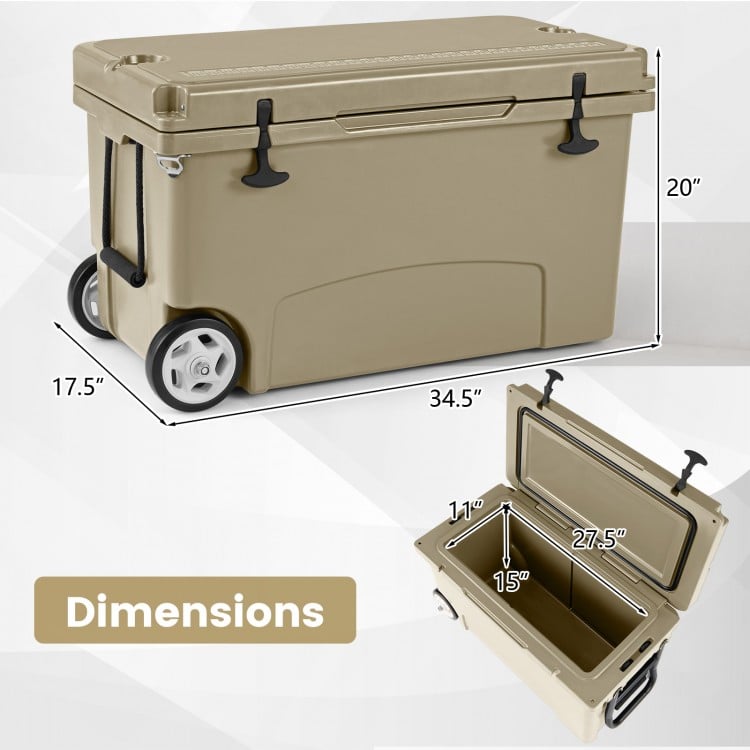 75 Quart Portable Hard Cooler with 6-Day Ice Retention and Wheels-Khaki