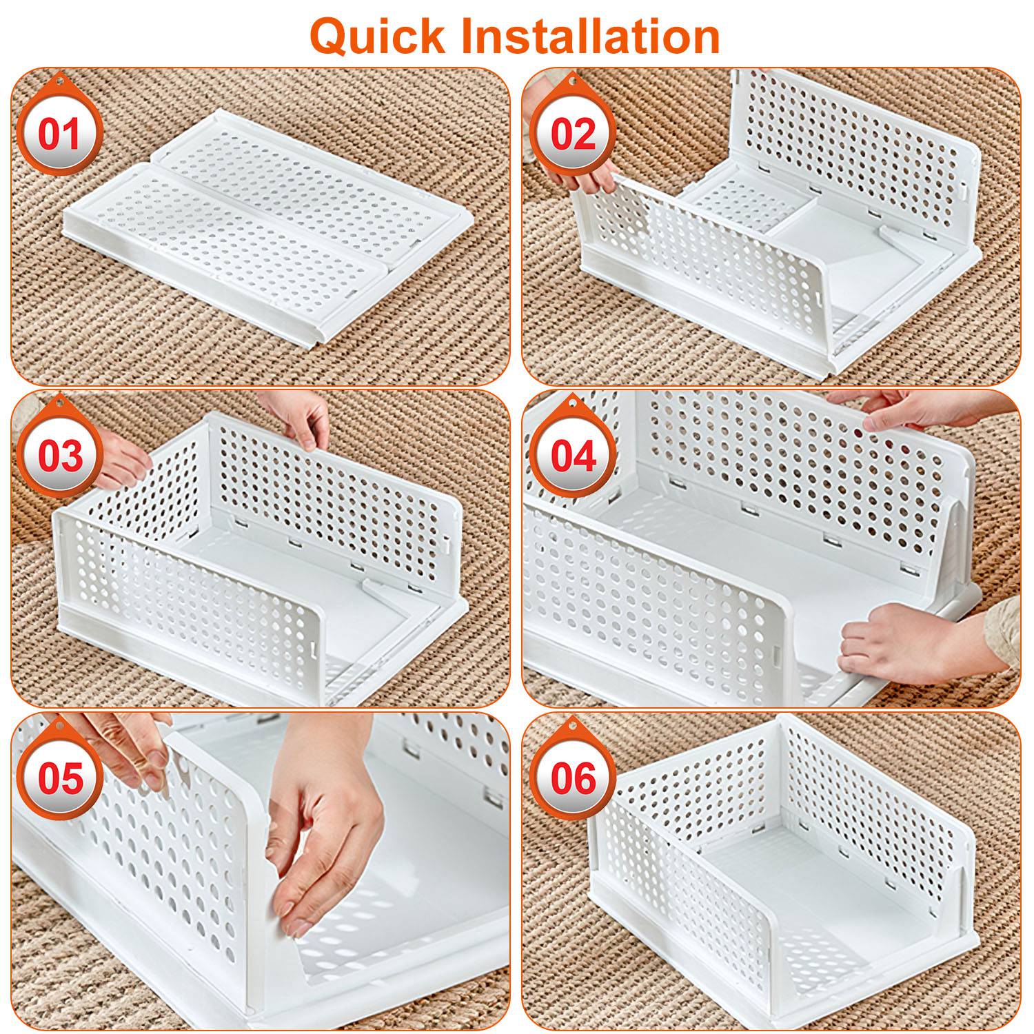 4 Packs Plastic Storage Box Closet Organizer Foldable Storage Bin Stackable Drawer with Slide Rail Push-Pull Storage Basket for Living Room Bedroom Wa 
