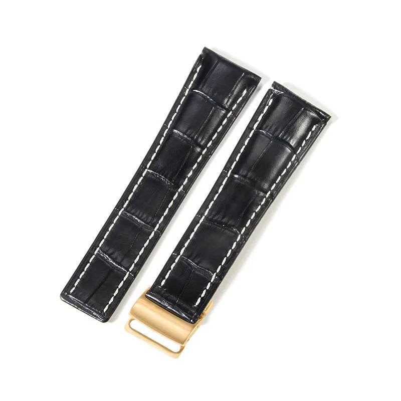 22mm 24mm Black Brown Blue Bamboo Grain Cowhide Watch Strap 