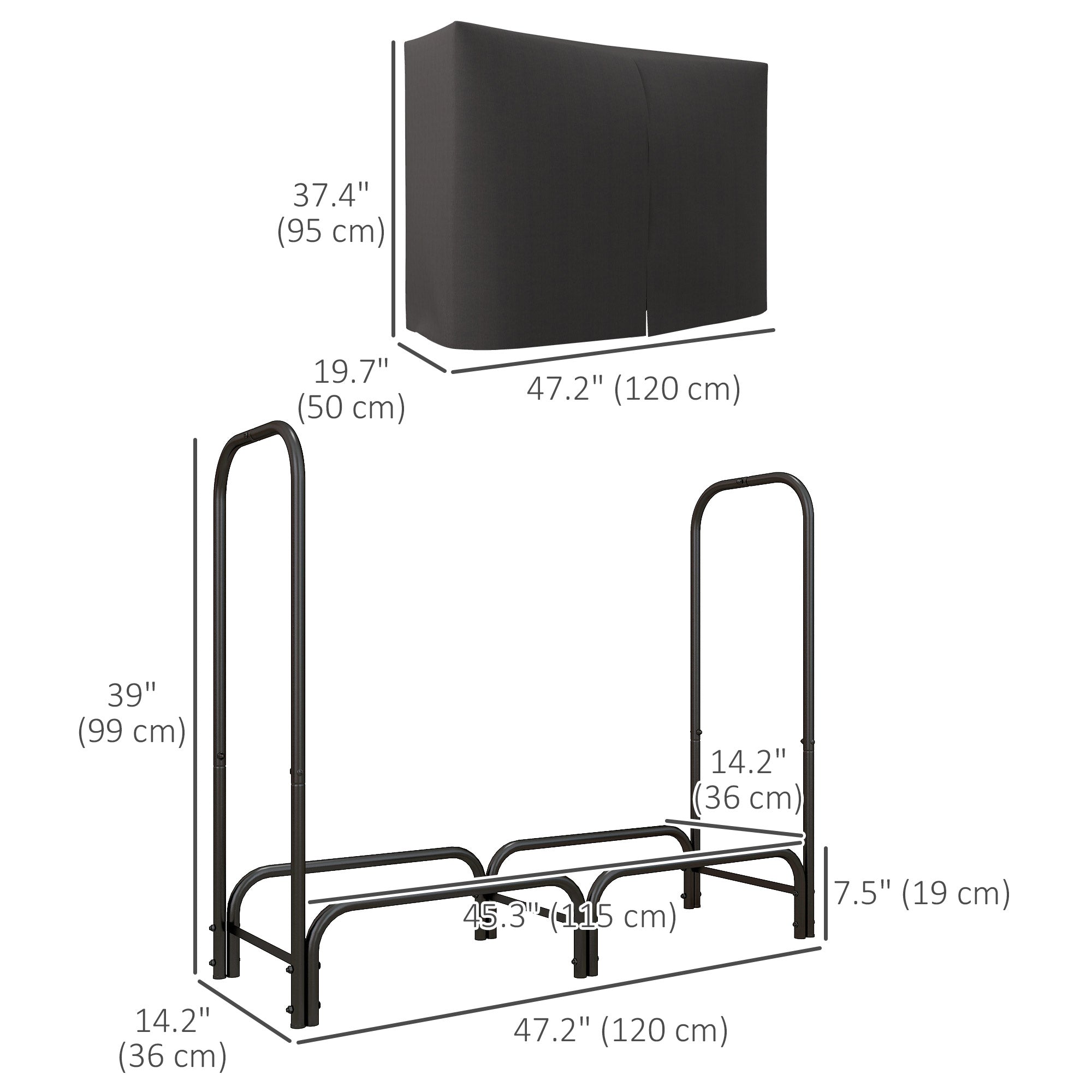 Outsunny 4ft Outdoor Firewood Rack with Cover, Adjustable Wood Storage Holder, Indoor Outdoor Log Rack, Black 