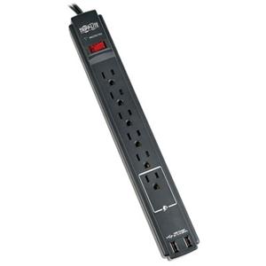 Tripp Lite Surge Protector Power Strip 6 Outlet 2 USB Ports 6 ' Cord Black - 6 x NEMA 5-15R, 2 x USB - 1875 VA - 990 J - 120 V AC Input