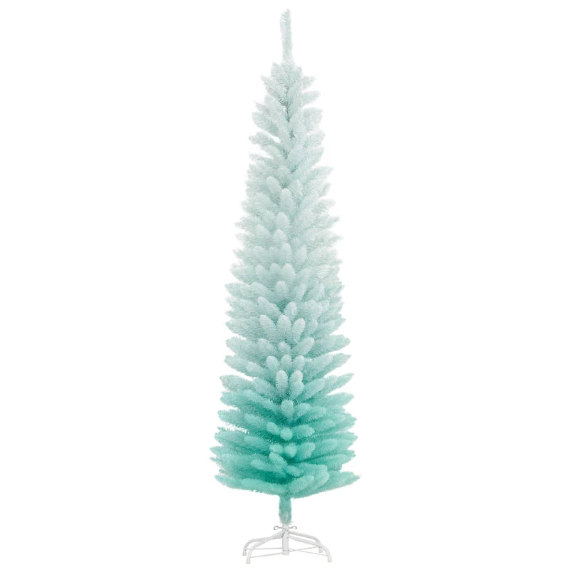 HOMCOM Pencil Christmas Tree, Slim Artificial Xmas Tree in Deep Blue & Mint, Skinny Holiday Decoration for Home & Office 
