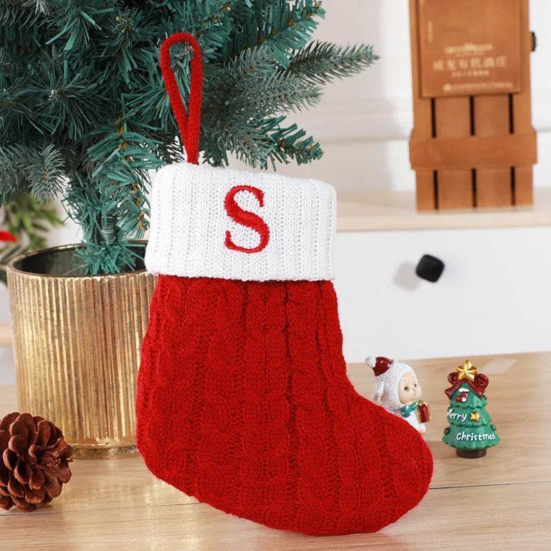 Cute Letters Christmas Stockings Decorative Creative Tree Pendant Wool Knitted Socks 