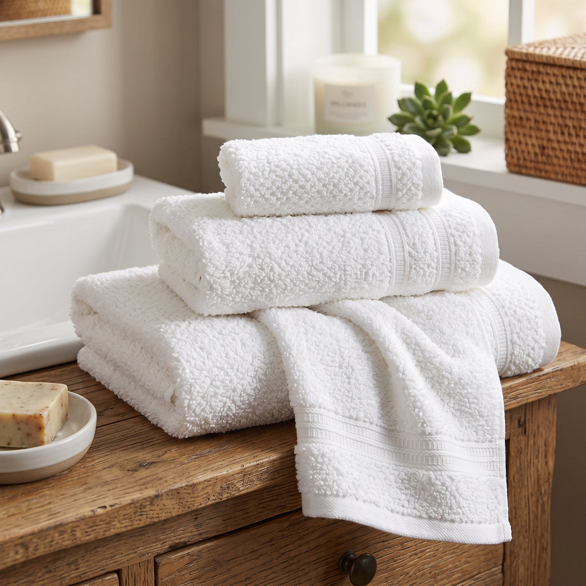 Bath Towel Set, 3 Pieces, 100% Cotton, Textured – Bath Towel, Hand Towel and Washcloth