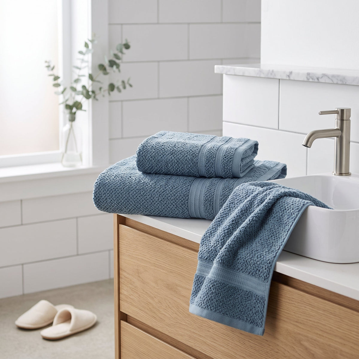 Bath Towel Set, 3 Pieces, 100% Cotton, Textured – Bath Towel, Hand Towel and Washcloth