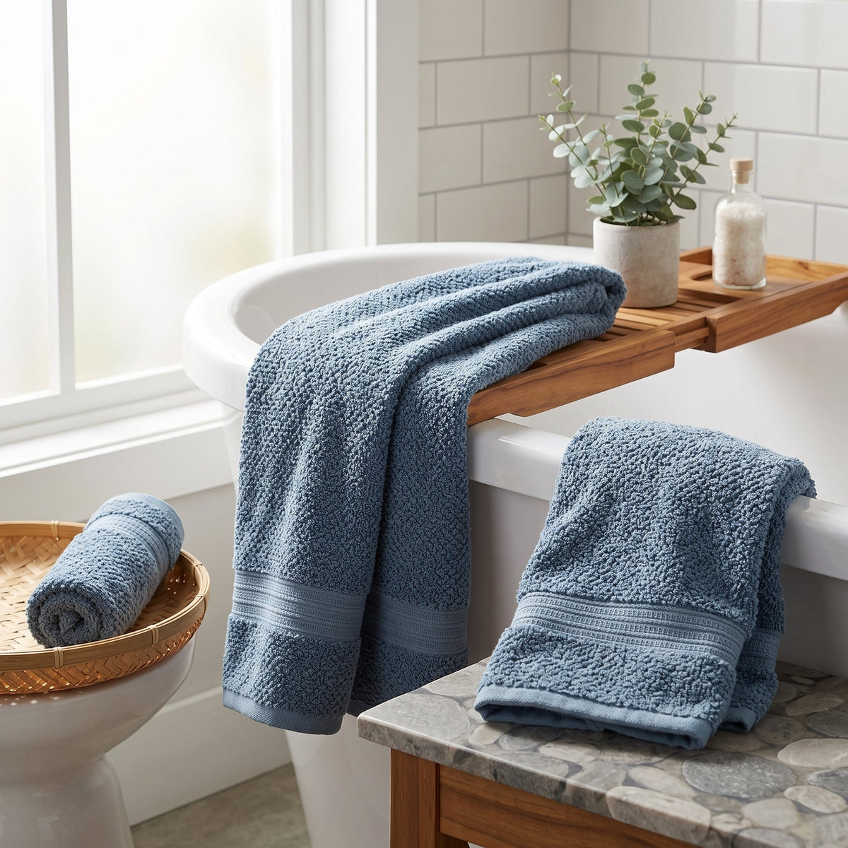 Bath Towel Set, 3 Pieces, 100% Cotton, Textured – Bath Towel, Hand Towel and Washcloth
