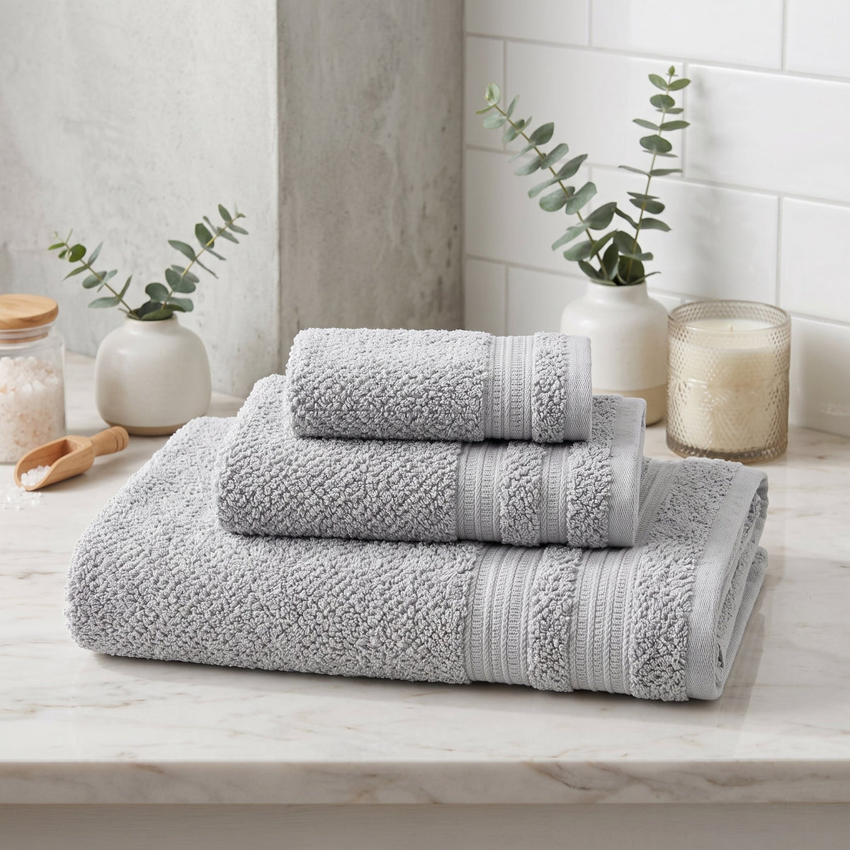 Bath Towel Set, 3 Pieces, 100% Cotton, Textured – Bath Towel, Hand Towel and Washcloth