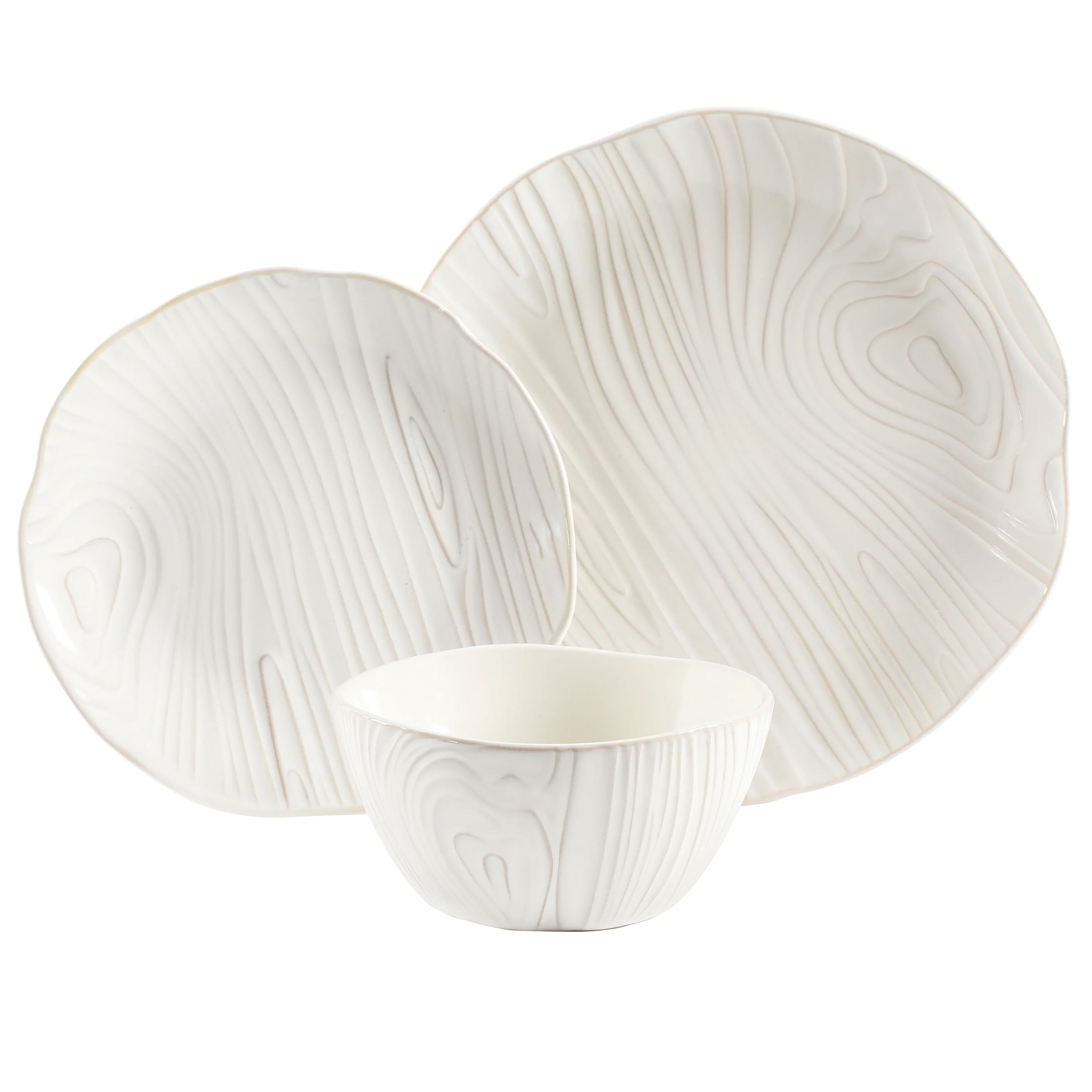 Martha Stewart Faux Bois 12 Piece Stoneware Dinnerware Set in White - Free Shipping