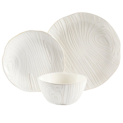 Martha Stewart Faux Bois 12 Piece Stoneware Dinnerware Set in White - Free Shipping 