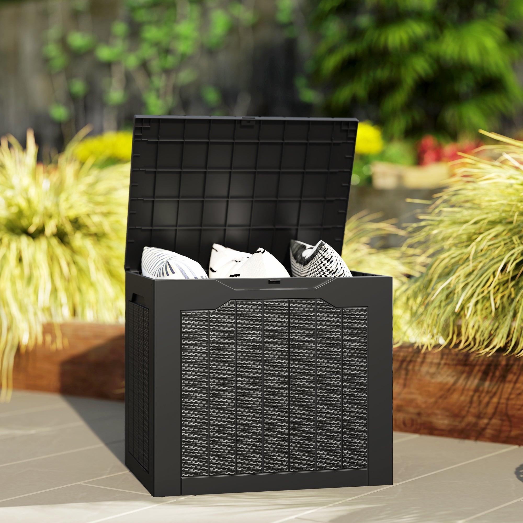 Outsunny 28 Gallon Deck Box, Resin Outdoor Storage Box with Handles, Waterproof and UV Resistant Storage Container 