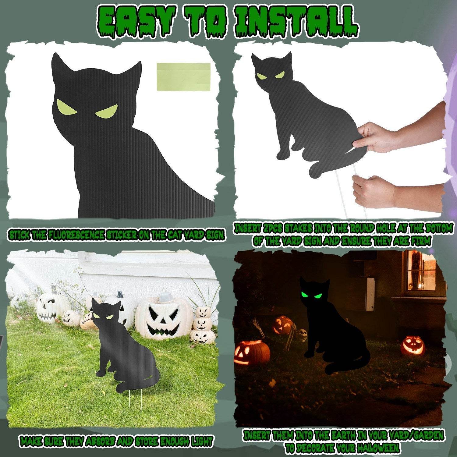 6Pcs Skull Or 6Pcs Tomb Or 5Pcs Black Cat Halloween Yard Sign Decorations  Glow In The Dark For Haunted House Garden Yard And Scary Theme Party 