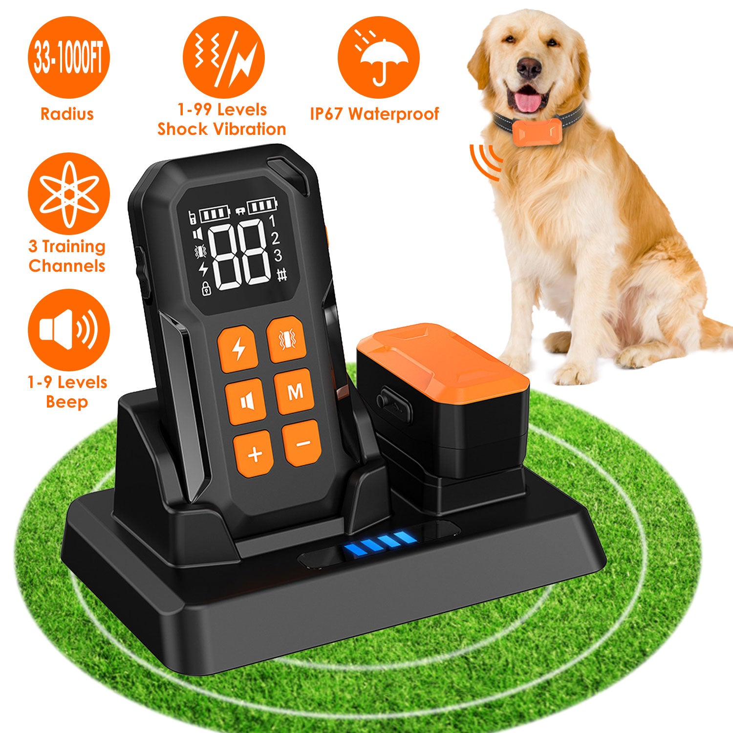 2 In 1 Wireless Electric Dog Fence With Training Collar IP67 Waterproof Pet Beep Vibration Shock Boundary Containment System for Small Medium Large Do