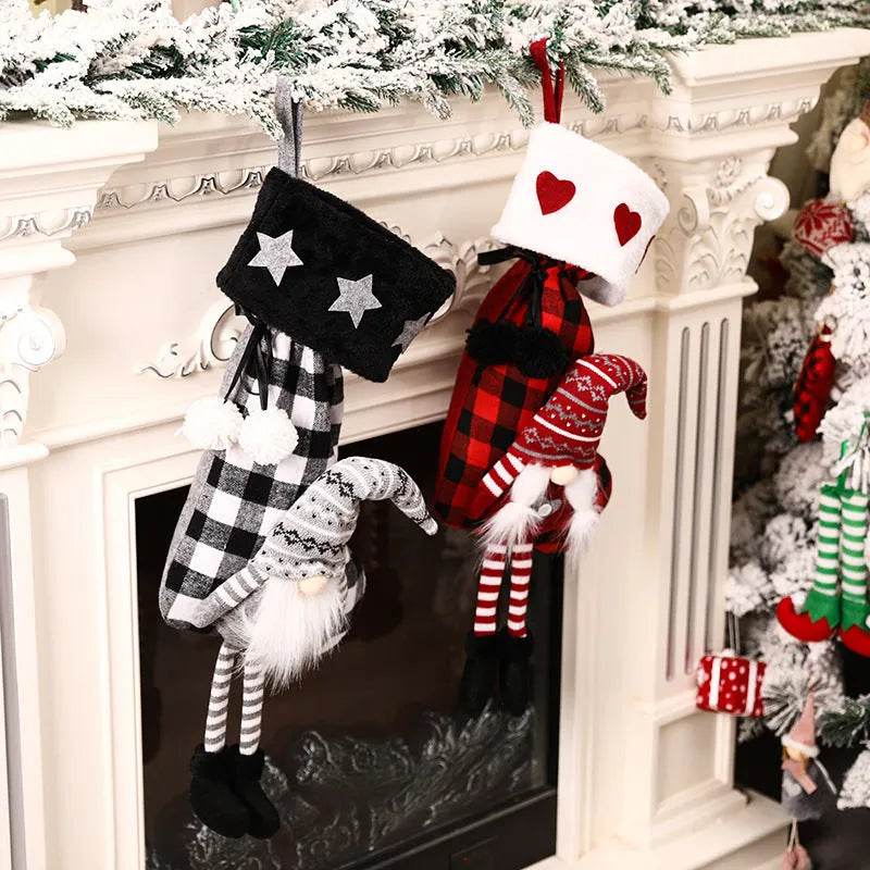 Red And Black Plaid Hanging Feet Stockings Christmas 