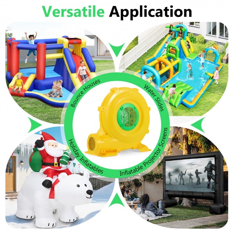 780W Bounce House Blower 1 HP Portable Air Pump Fan with Handle and Ground Stakes