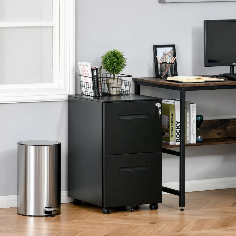 File Cabinet, Vertical Filing Cabinet with Adjustable Partition for A4 Letter Size, Lockable for Office, Black