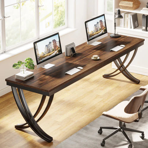 2 Person Desk 78.74" Industrial Double Computer Desk with Metal Frame Large Workstation for Office Study and Gaming Brown & Black