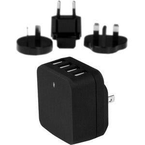 Travel USB Wall Charger - 4 Port - Black - Universal Travel Adapter - International Power Adapter - USB Charger 