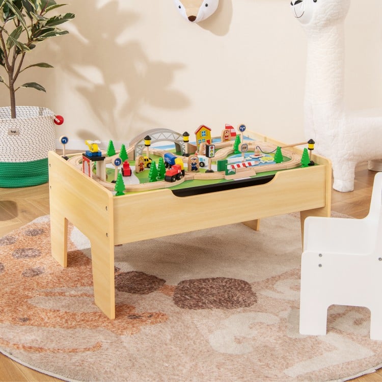 78 Pieces Wooden Train Set Activity Railway Playset for Kids Aged 18M+