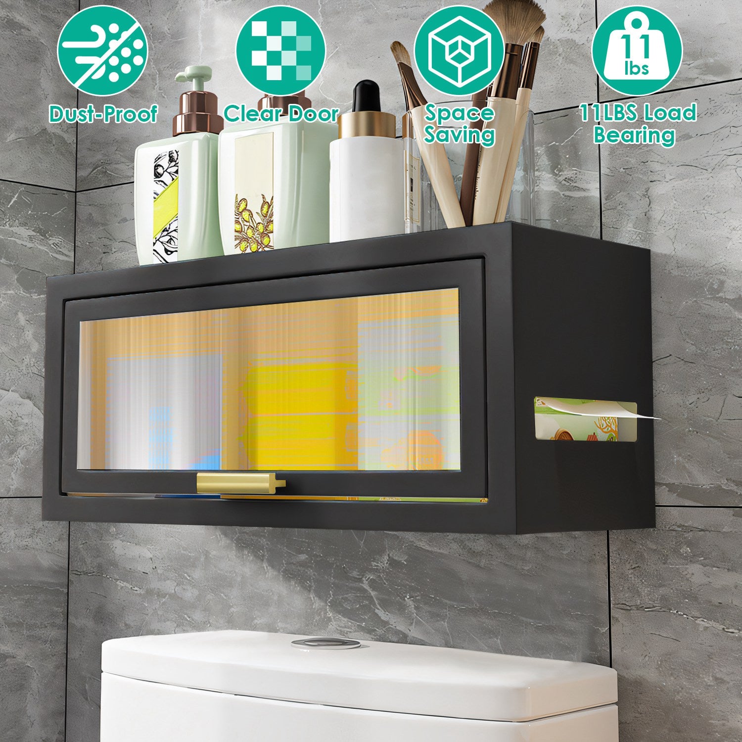 Over The Toilet Storage Cabinet Bathroom Storage Organizer Wall Mounted Toilet Storage Box with Dust-Proof Transparent Magnetic Door Side Opening