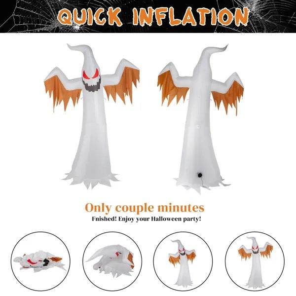 12ft 4pcs LED Lights Giant Scary Ghost Flames And Flashing Red Eyes Inflatable Halloween Decoration 