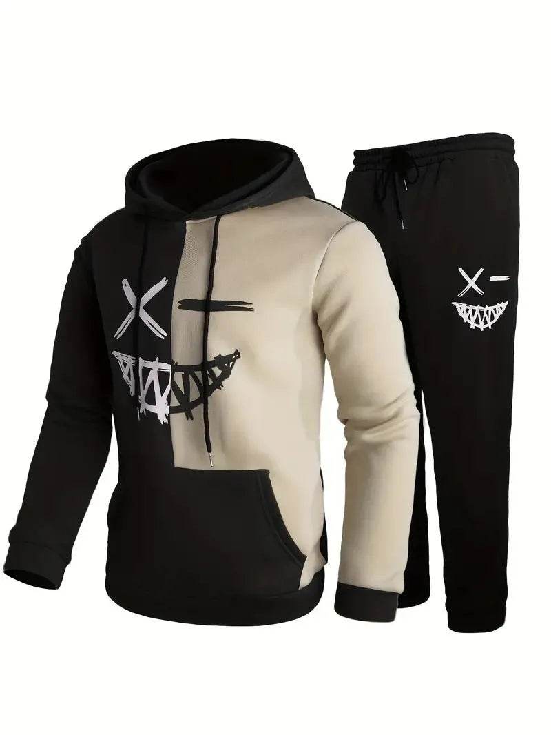 Casual Classic Plaid  Long Sleeve Sweatshirt Hoodie set Suit men 