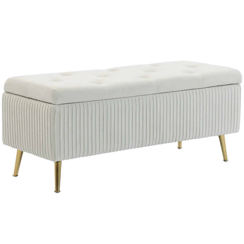 Storage Ottoman Bench, 43 Inch Large Storage Chest with Steel Legs and Padded Seat, Foot Rest, Load 485 lbs, Beige