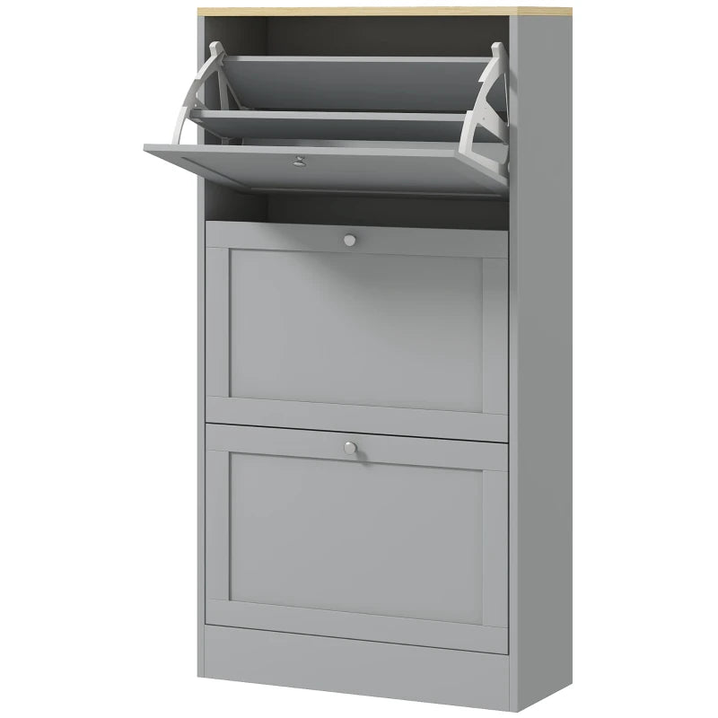 Modern Shoe Storage with 3 Flip Drawers and Adjustable Shelves, Shoe Cabinet Organizer for 12-18 Pairs of Shoes, Grey
