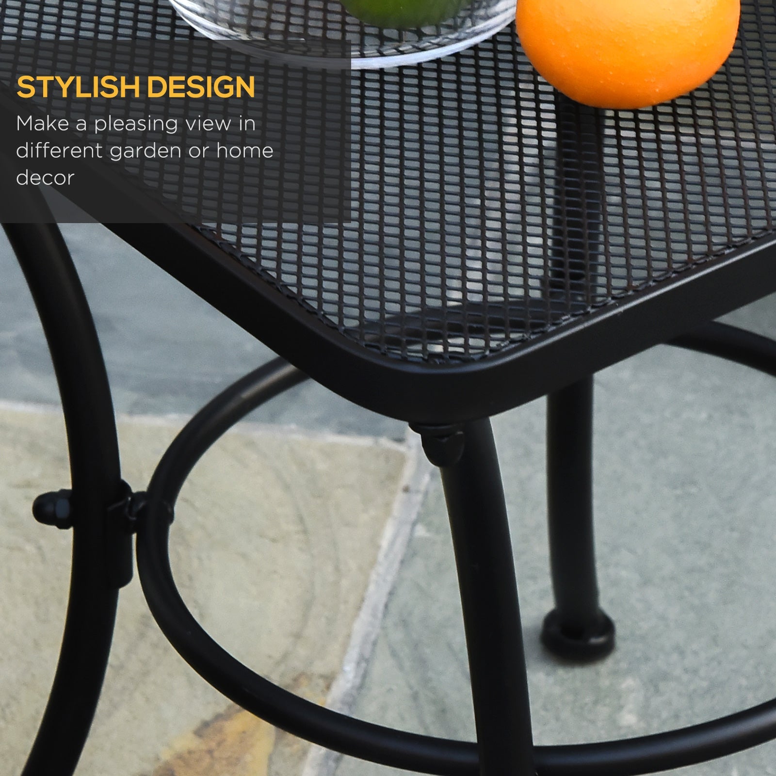 Outsunny 18"x18"x20" Square Metal Bistro Table, Stylish Outdoor Patio Coffee Side Desk, Weather-Resistant, Black 