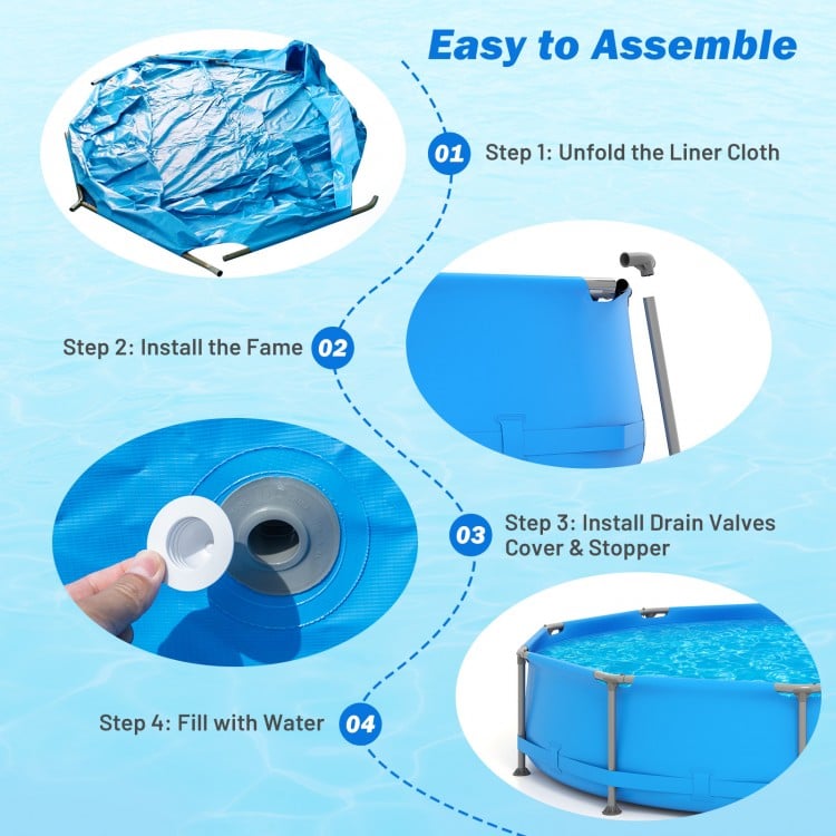690/978/1158/1617 Gal Outdoor Family Swimming Pool with Metal Frame-12 ft