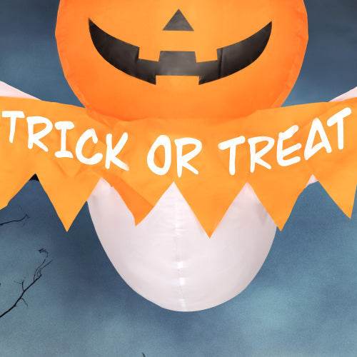 Outsunny 3.4ft Halloween Inflatables Window Sticker Ghost With Orange Face, Blow Up Halloween Decorations Outdoor LED Yard Display, Waterproof 