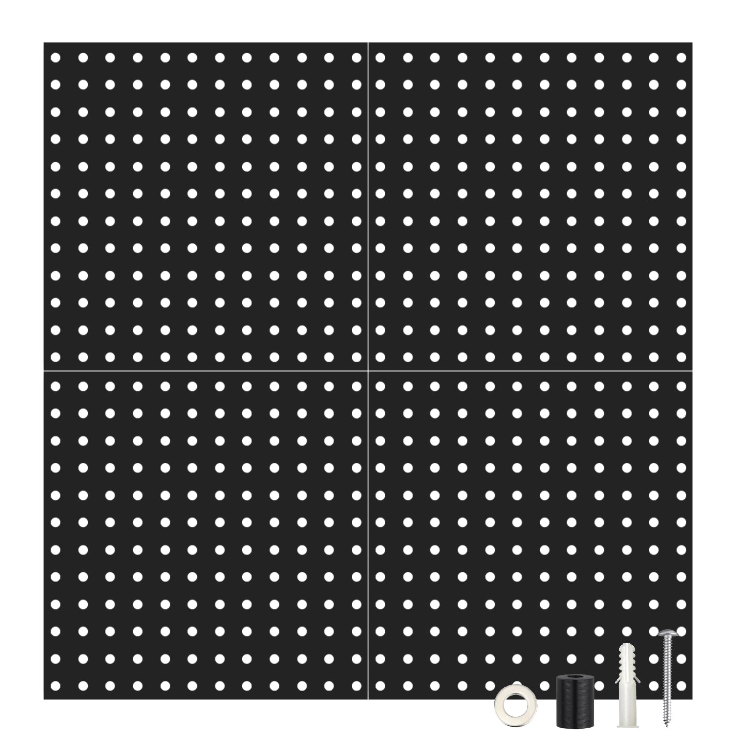 4 Packs Metal Pegboards Black Peg Boards Wall Organizer Panel Board Storage Hanger Tool with 1” Spacing 1/4” Hole for Office Garage Basement Craft Roo