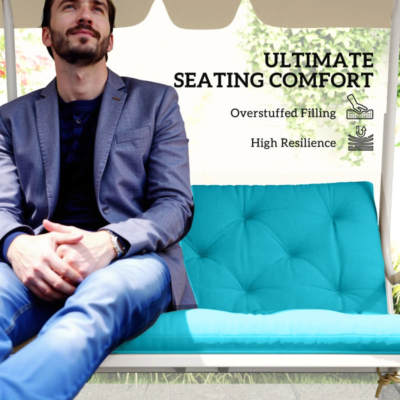 Garden Bench Cushion with Backrest, Non-Slip 2 Seater Thick Pad with Ties, Turquoise