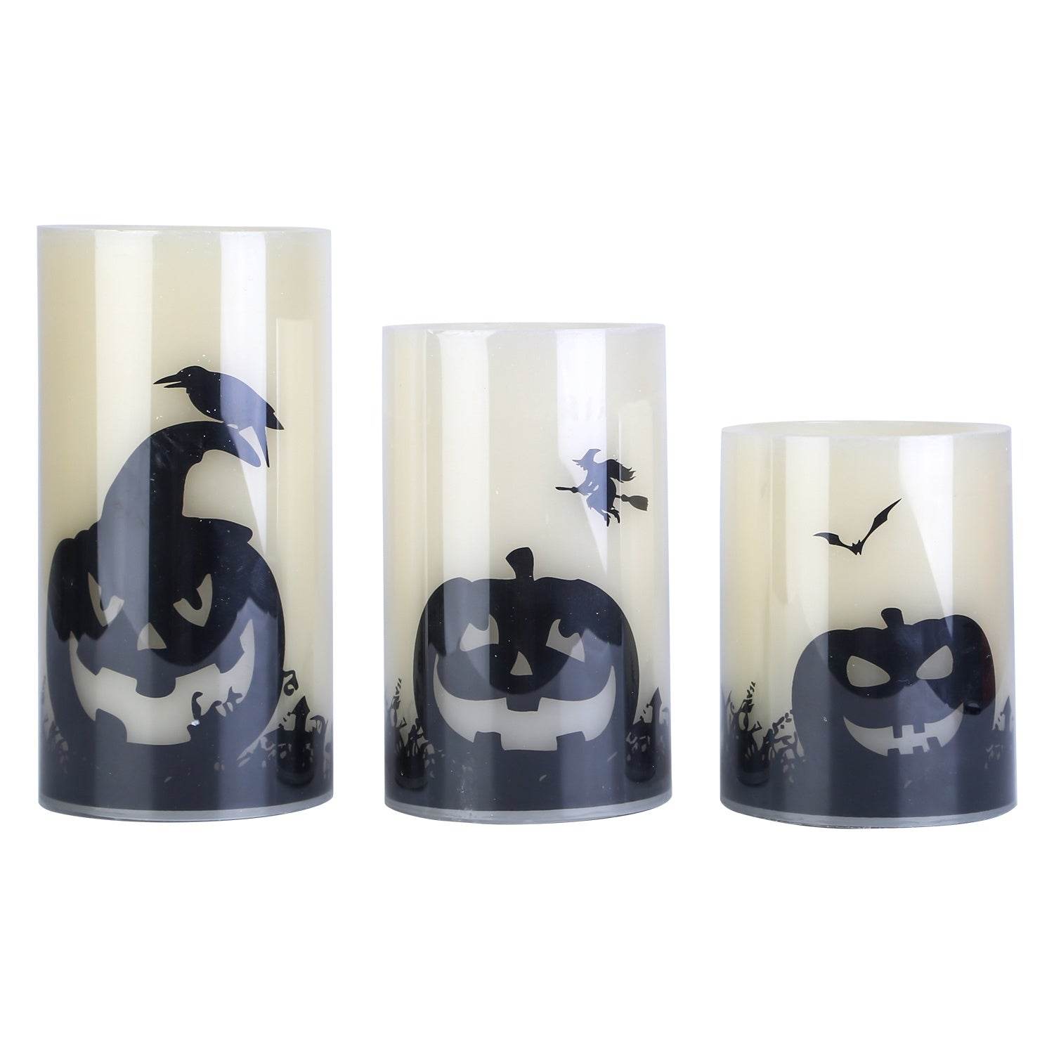 3 Pack Halloween Flameless Candle Lamp With Timer Setting Battery Operated Warm Orange Light Candles For Halloween Party Decoration 