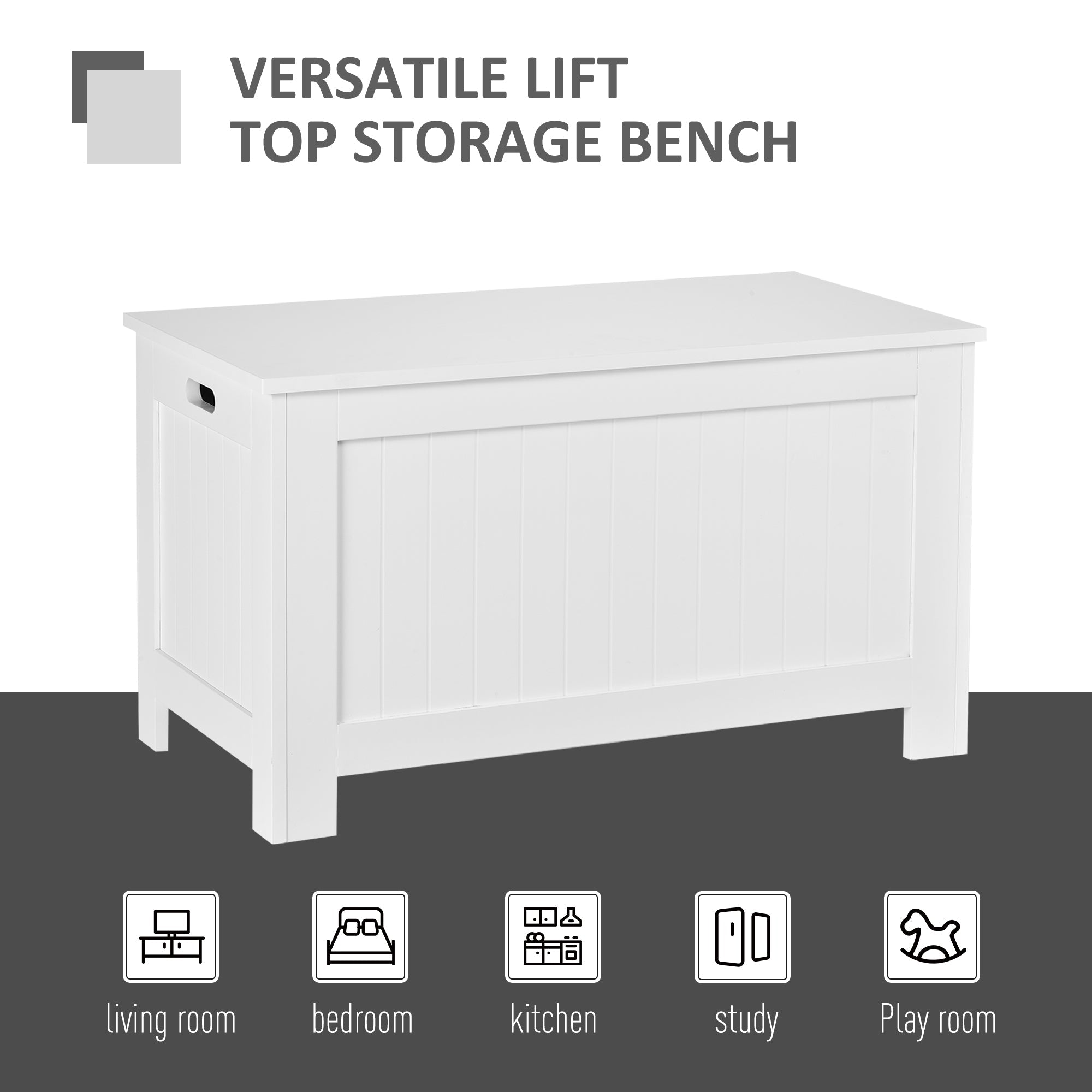 HOMCOM Toy Treasure Chest: Large Storage Box Cabinet with Lid, 2 Safety Hinges, Ideal for Kids' Room Organization, White Finish 