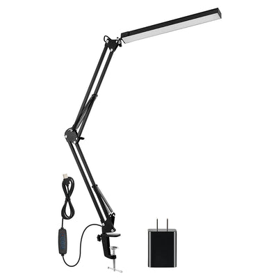 LED Reading Desk Lamp with Clamp Adjustable Swing Arm 3 Modes 10 Brightness Table Light 360 Degree Rotation Lighting Head for Home Office 
