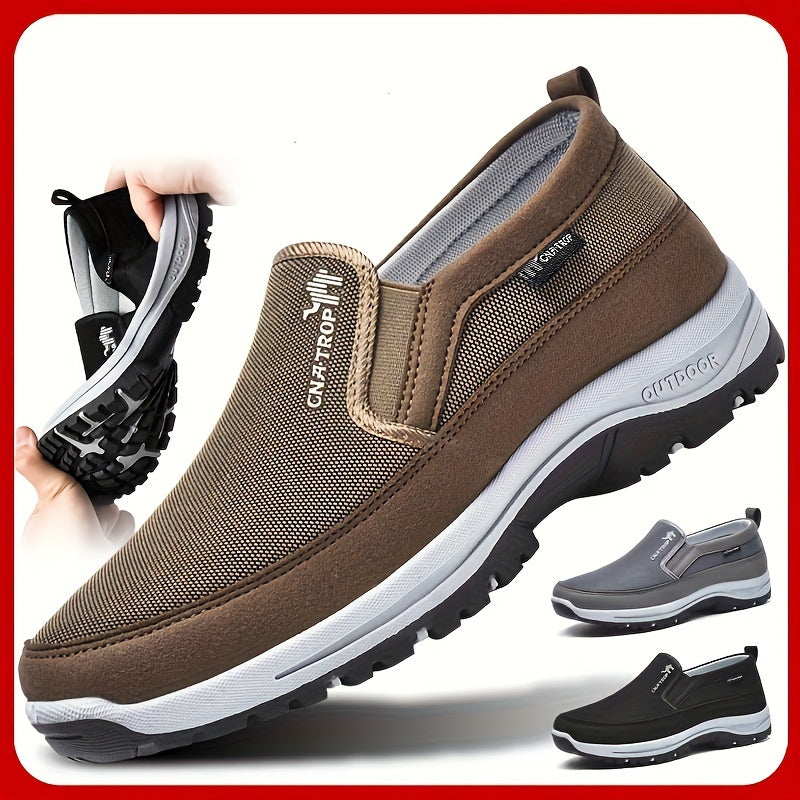 Plus Size Men's Knit Breathable Loafer Shoes - Comfy Non-Slip Solid Slip-On Sneakers for Outdoor Activities