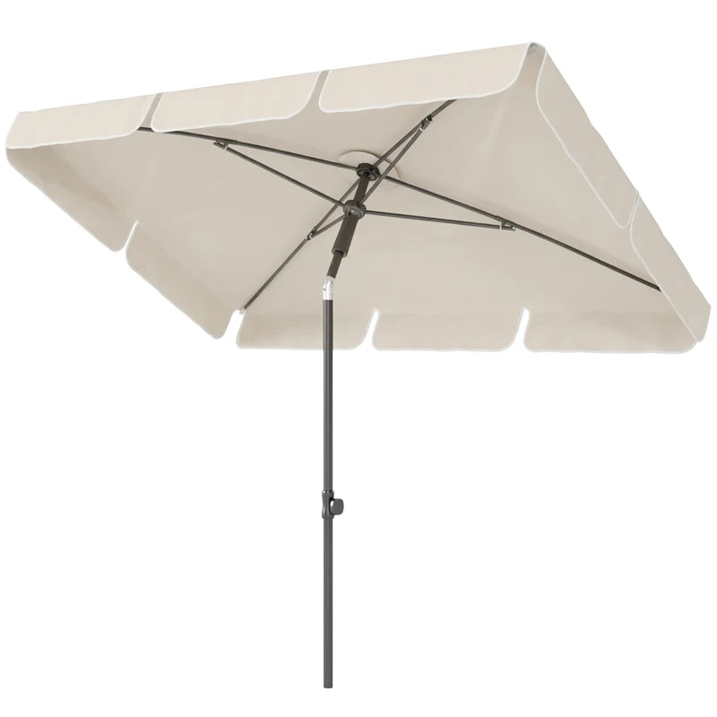 6' x 4' Patio Umbrella with Tilt, Rectangular Outdoor Umbrella for Garden, Beige