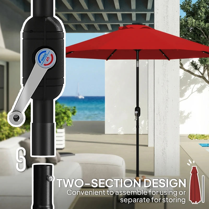 9ft Solar Patio Umbrella Outdoor Sunshade 24 LED Lights Tilt Canopy Wine Red