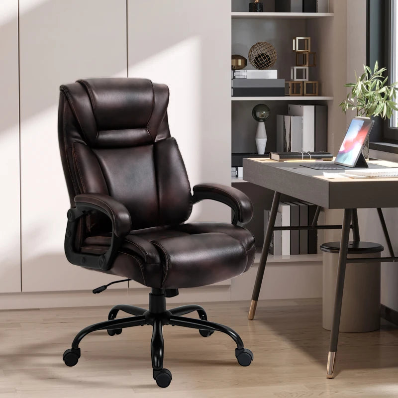 PU Leather Executive Office Chair with High Back, Adjustable Height and Swivel Wheels, 400LBS Capacity, Brown