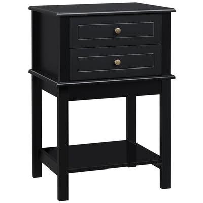 HOMCOM Chic End Table: Modern Sofa Side Table with Drawers and Storage Shelf, Nightstand for Bedroom, Living Room, Matte Black 