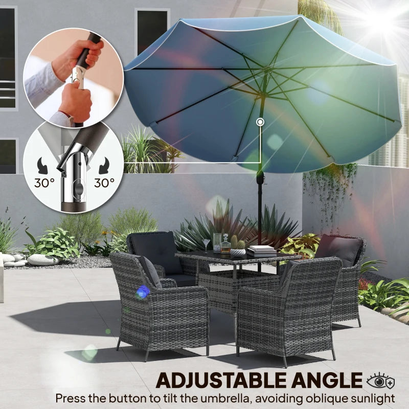 9' x 9' Round Market Umbrella with Valance, Patio Umbrella with Tilt and Crank, for Garden, Deck, Poolside, Sky Blue