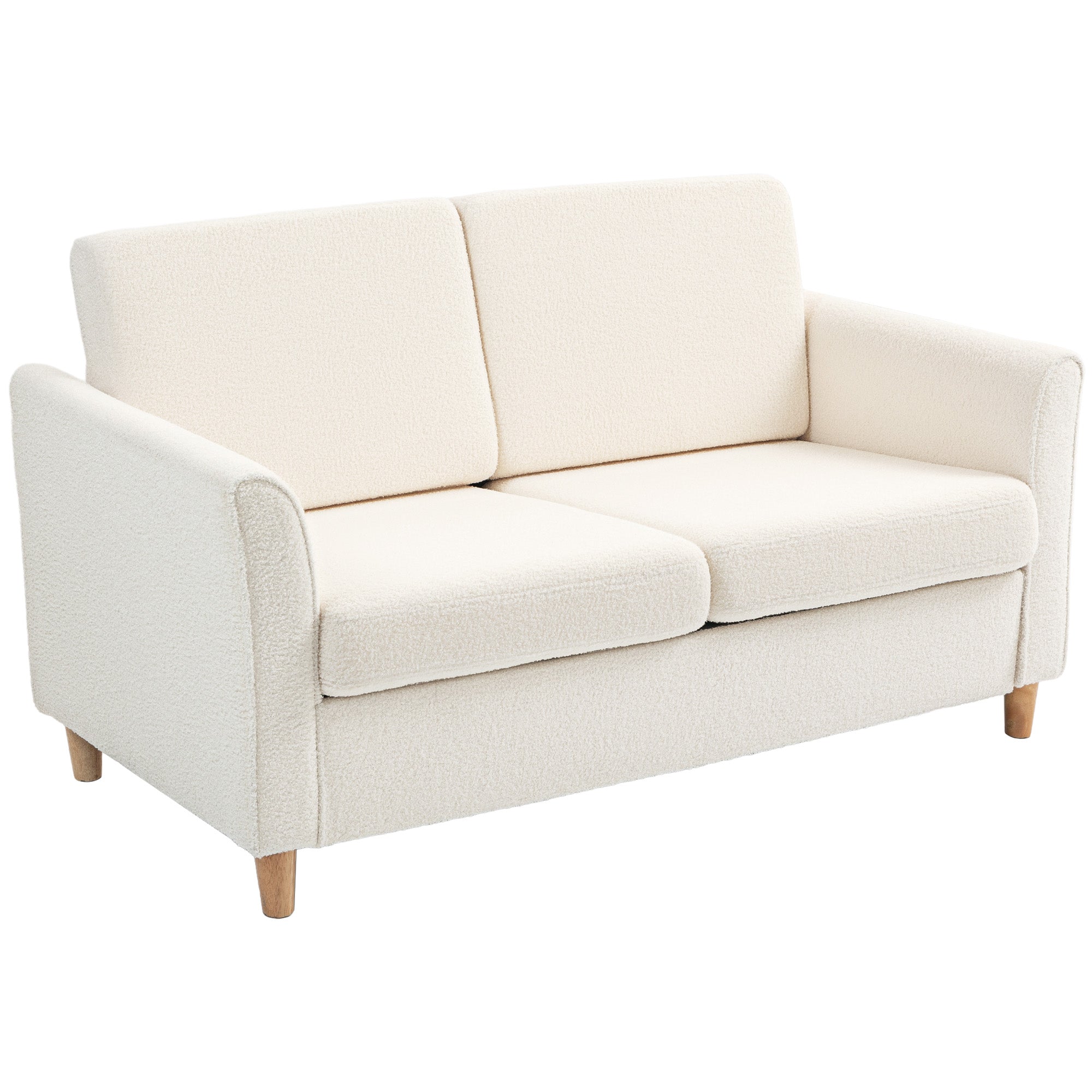 HOMCOM 2-Seat Sofa Two-Seater Couch with Armrests and Wood Legs for Living Room, Bedroom, Cream White 