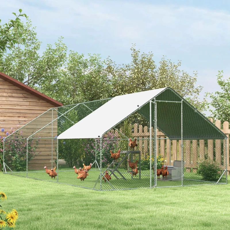 9.8' x 19.7' x 6.6' Chicken Coop Cage, Outdoor Hen House w/Cover & Lockable Door